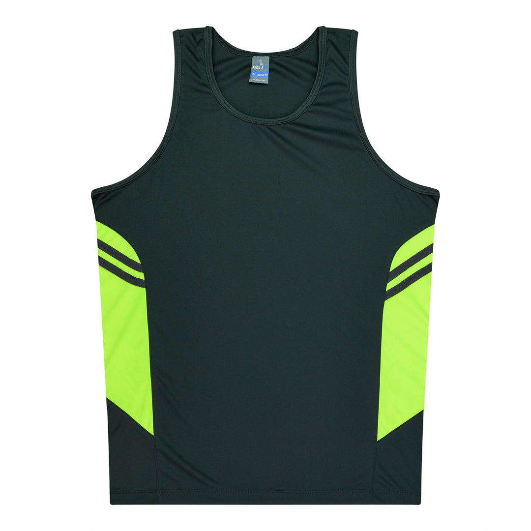 House of Uniforms The Tasman Singlet | Kids | Grey Base Aussie Pacific Slate/Neon Yellow