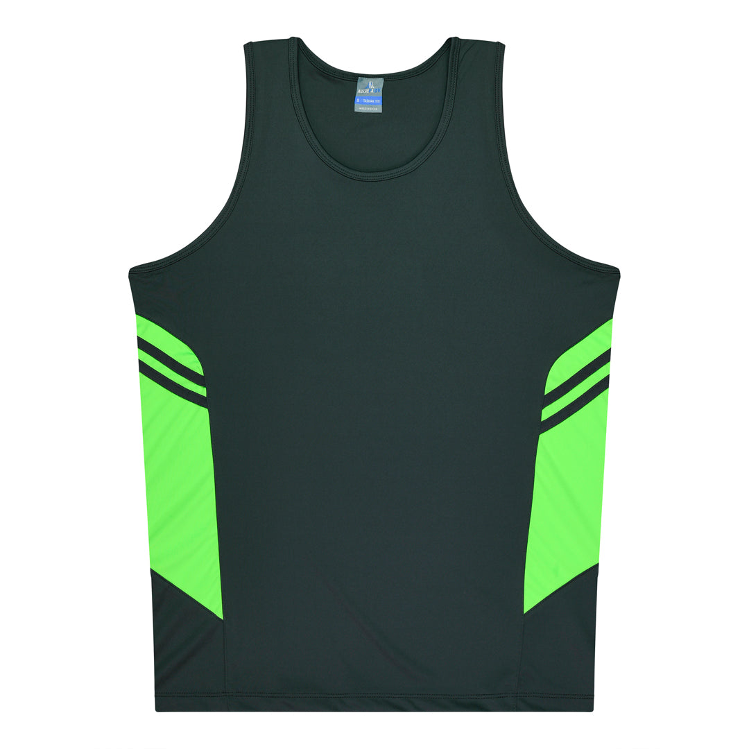 House of Uniforms The Tasman Singlet | Kids | Grey Base Aussie Pacific Slate/Neon Green