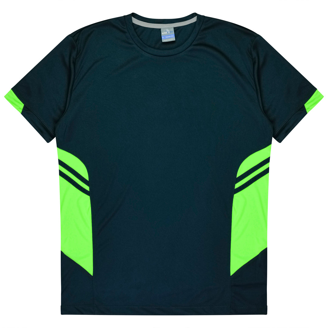 House of Uniforms The Tasman Tee | Kids | Short Sleeve | Navy Base Aussie Pacific Navy/Neon Green