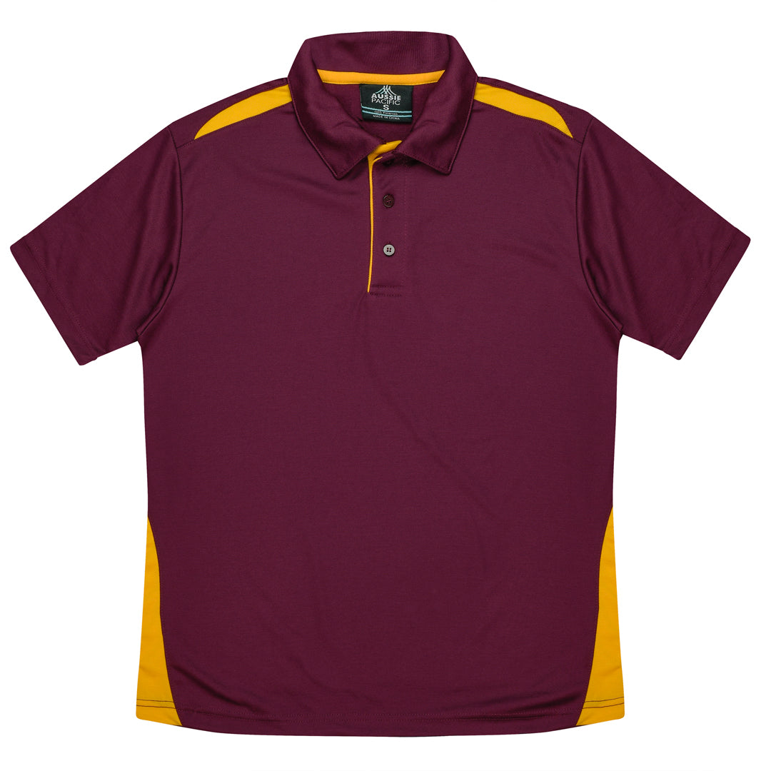 House of Uniforms The Paterson Polo Shirt | Kids Aussie Pacific Maroon/Gold