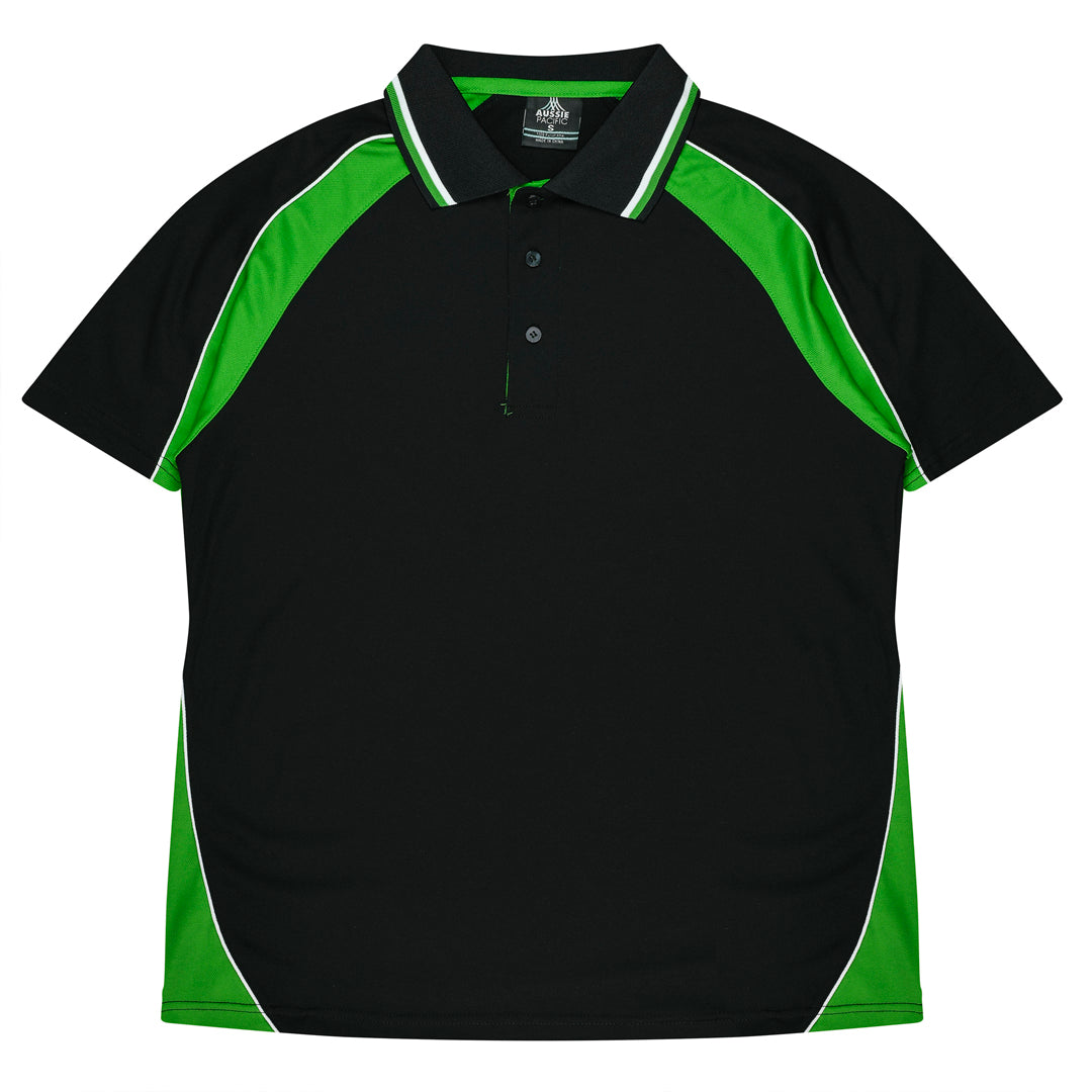 House of Uniforms The Panorama Polo | Kids Aussie Pacific Black/Kawa Green/White