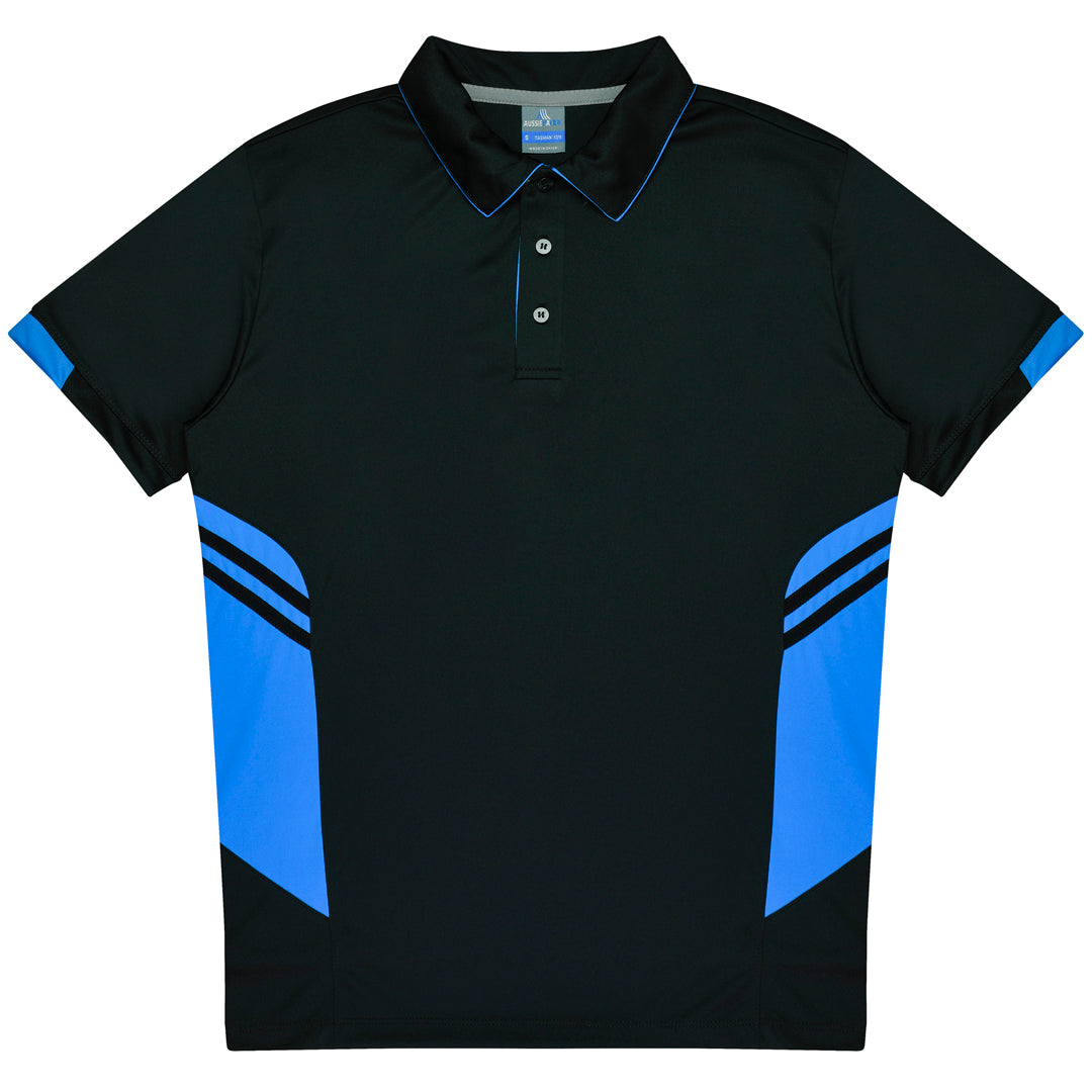 House of Uniforms The Tasman Polo | Kids | Short Sleeve | Black Base Aussie Pacific Black/Cyan