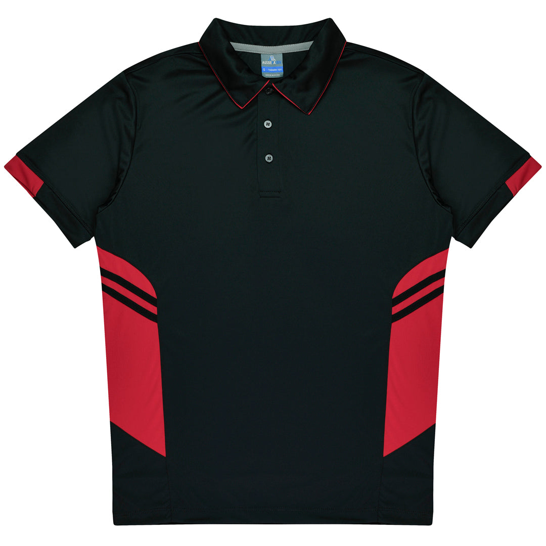 House of Uniforms The Tasman Polo | Kids | Short Sleeve | Black Base Aussie Pacific Black/Red