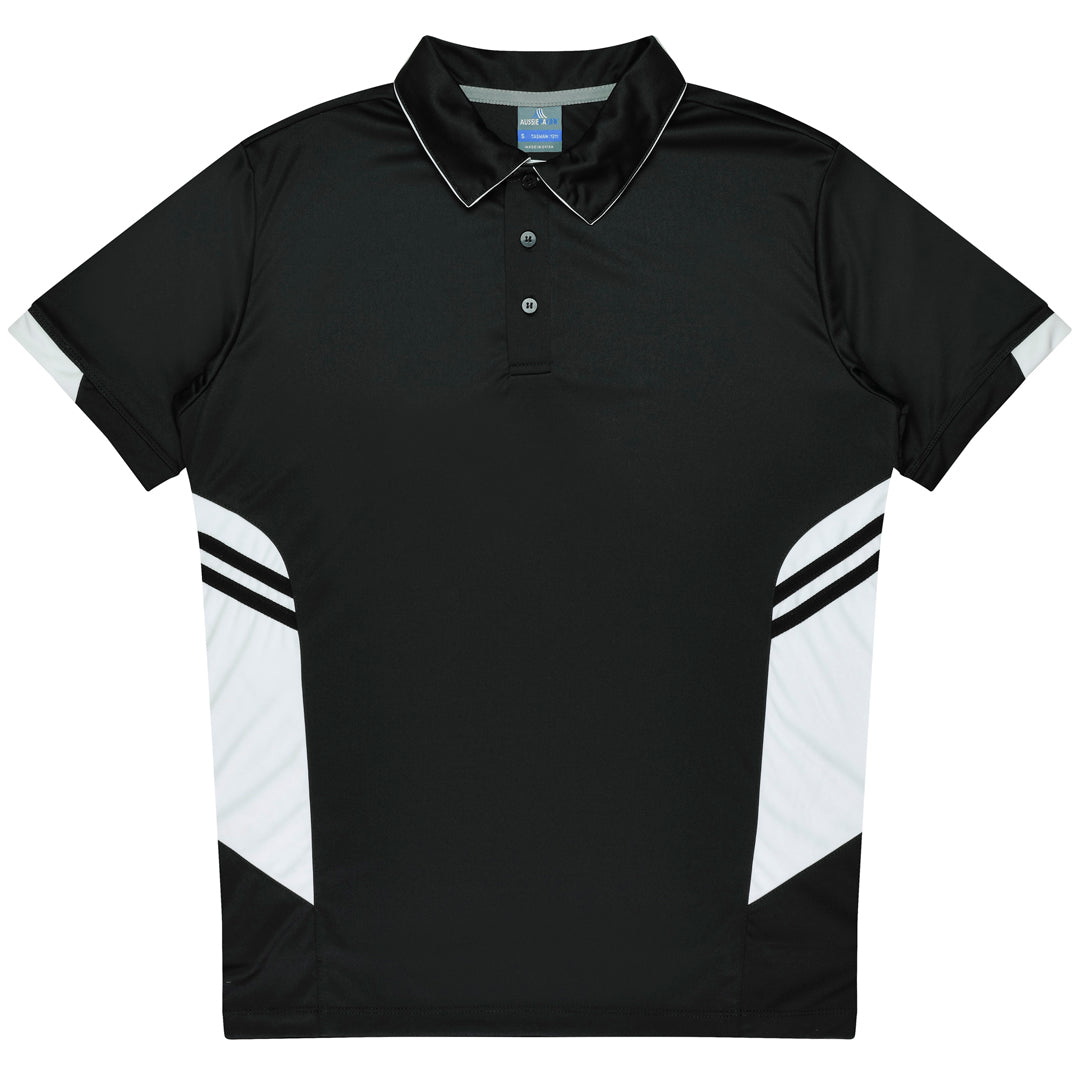 House of Uniforms The Tasman Polo | Kids | Short Sleeve | Black Base Aussie Pacific Black/White