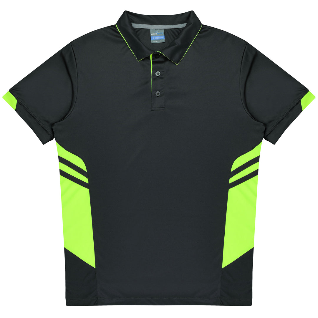 House of Uniforms The Tasman Polo | Kids | Short Sleeve | Grey Base Aussie Pacific Slate/Neon Yellow