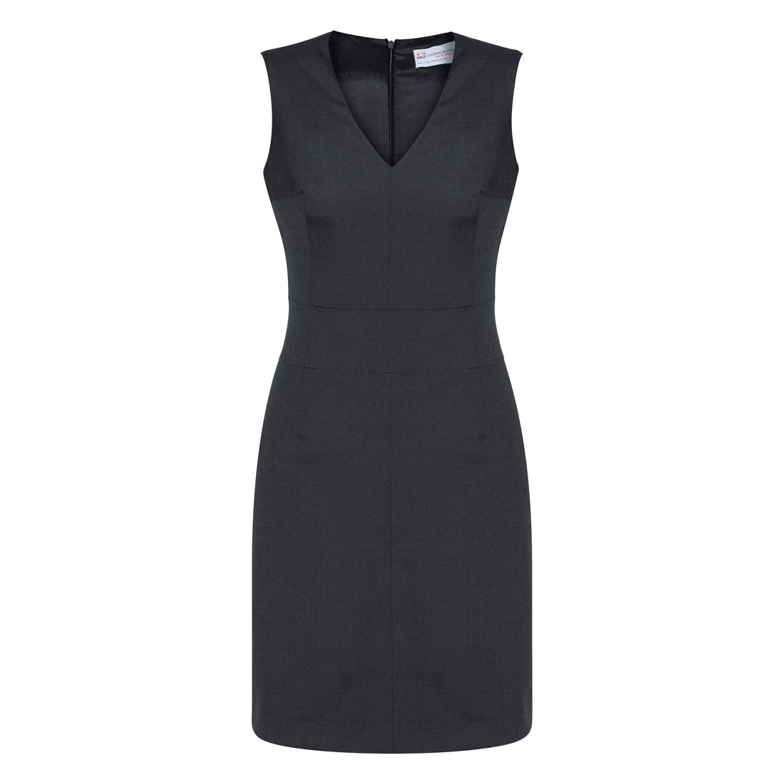 House of Uniforms The Cool Wool Dress | V Neck | Sleeveless Biz Corporates Charcoal