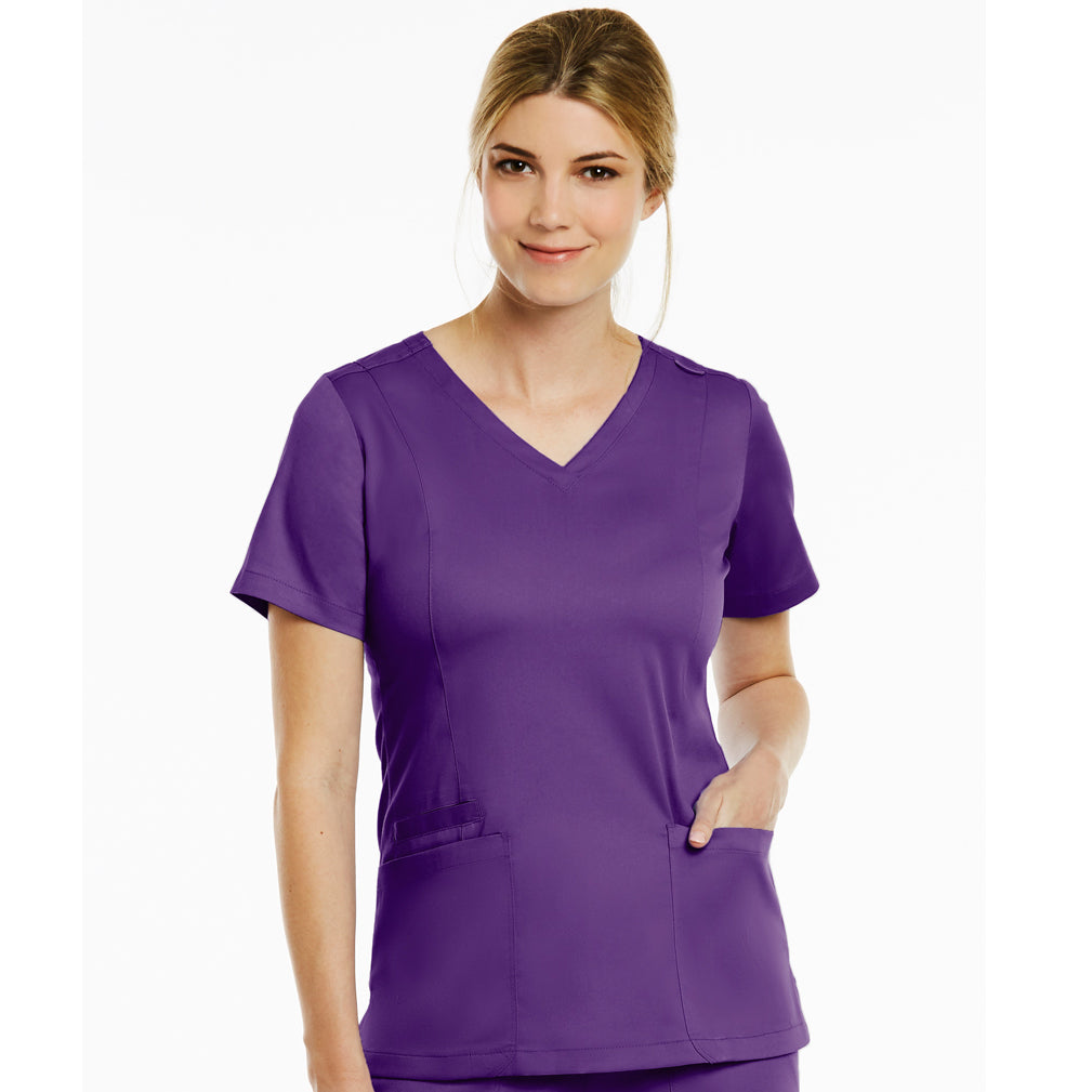 House of Uniforms The Matrix Double V Neck Top | Ladies Maevn Eggplant