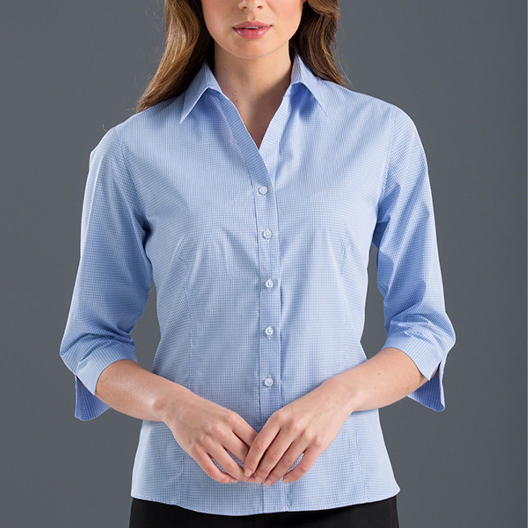 House of Uniforms The Colorado Shirt | Ladies | 3/4 Sleeve John Kevin Mid Blue