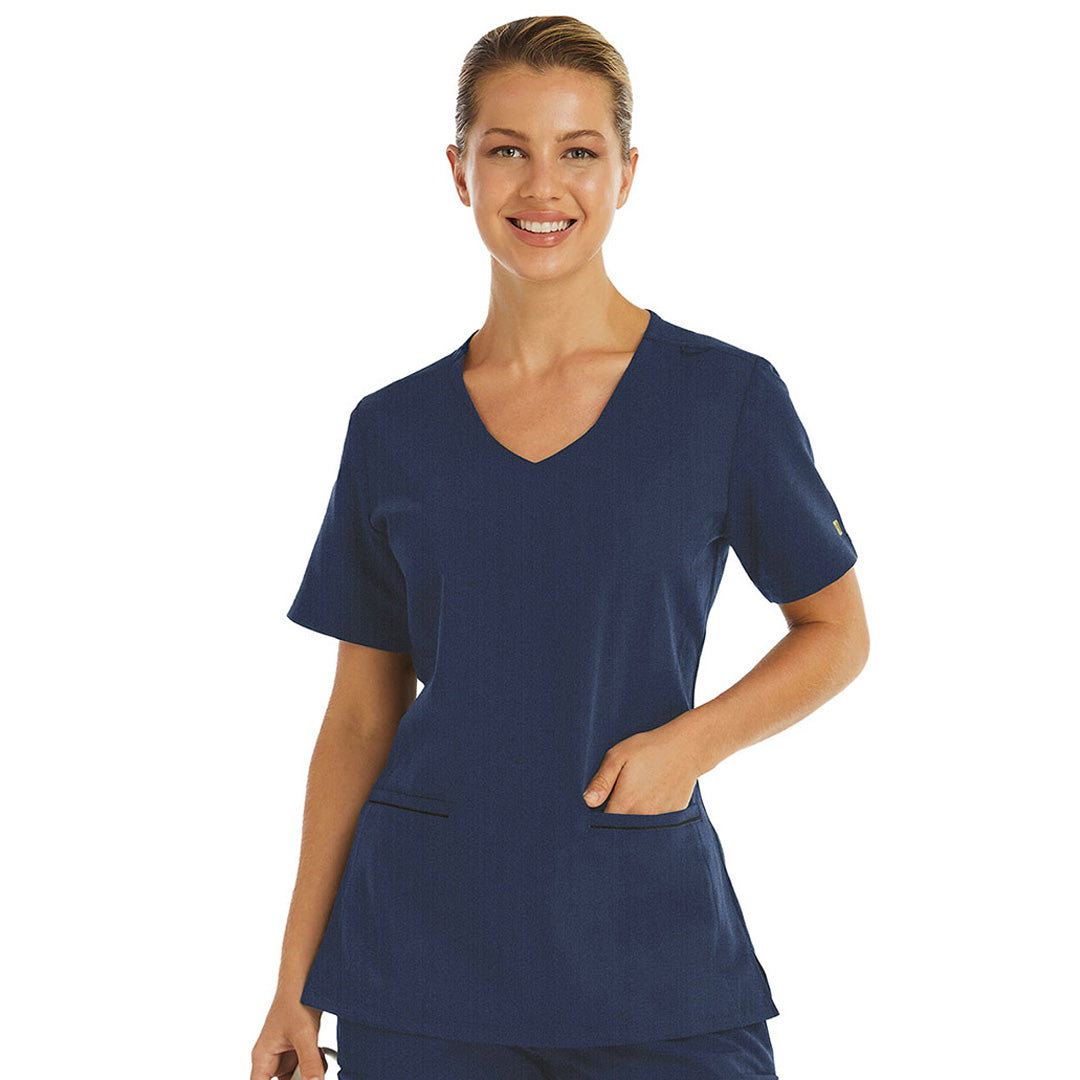 House of Uniforms The Matrix Pro Active Knit Scrub Top | Ladies Maevn Navy Marle