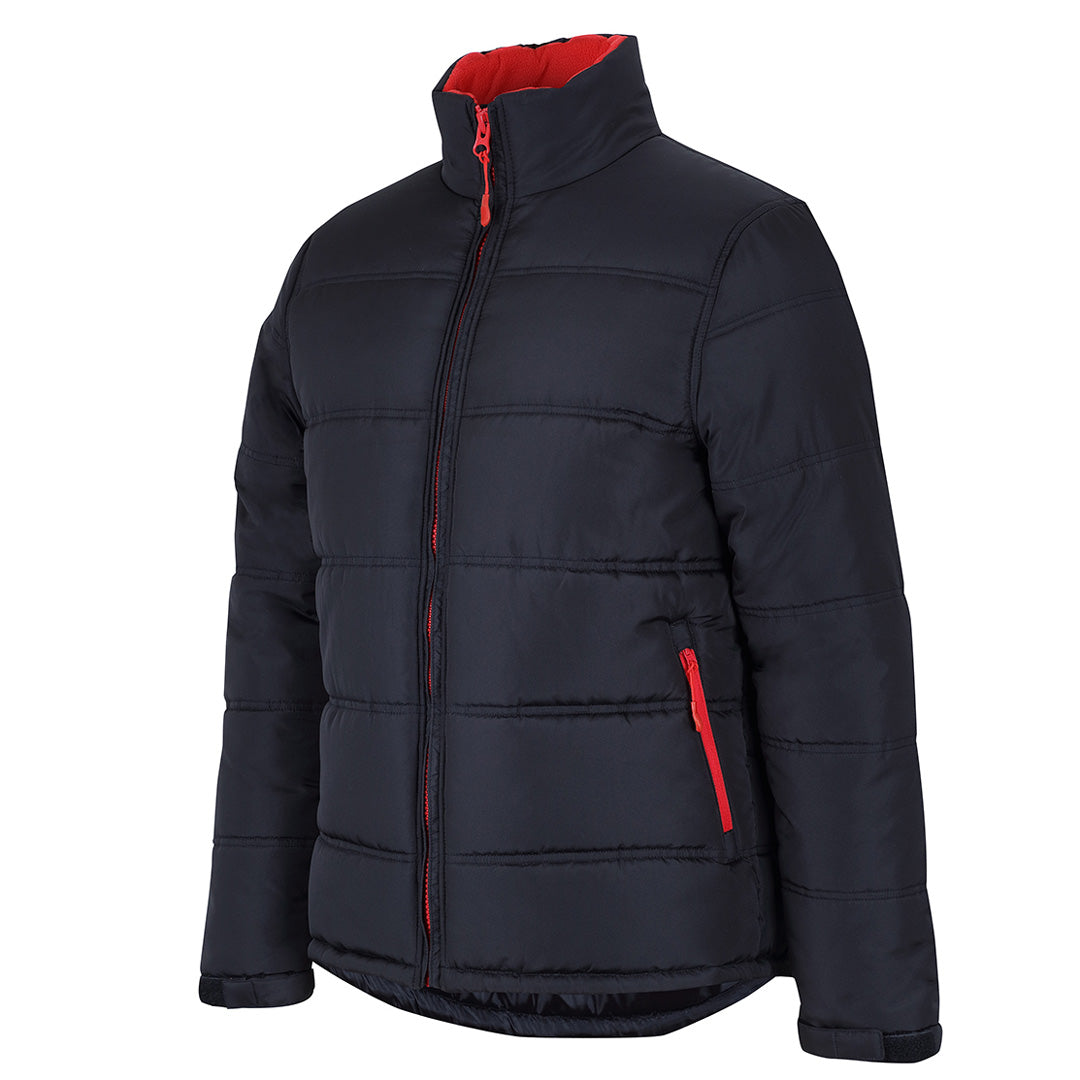 House of Uniforms The Contrast Puffer Jacket | Adults Jbs Wear Black/Red
