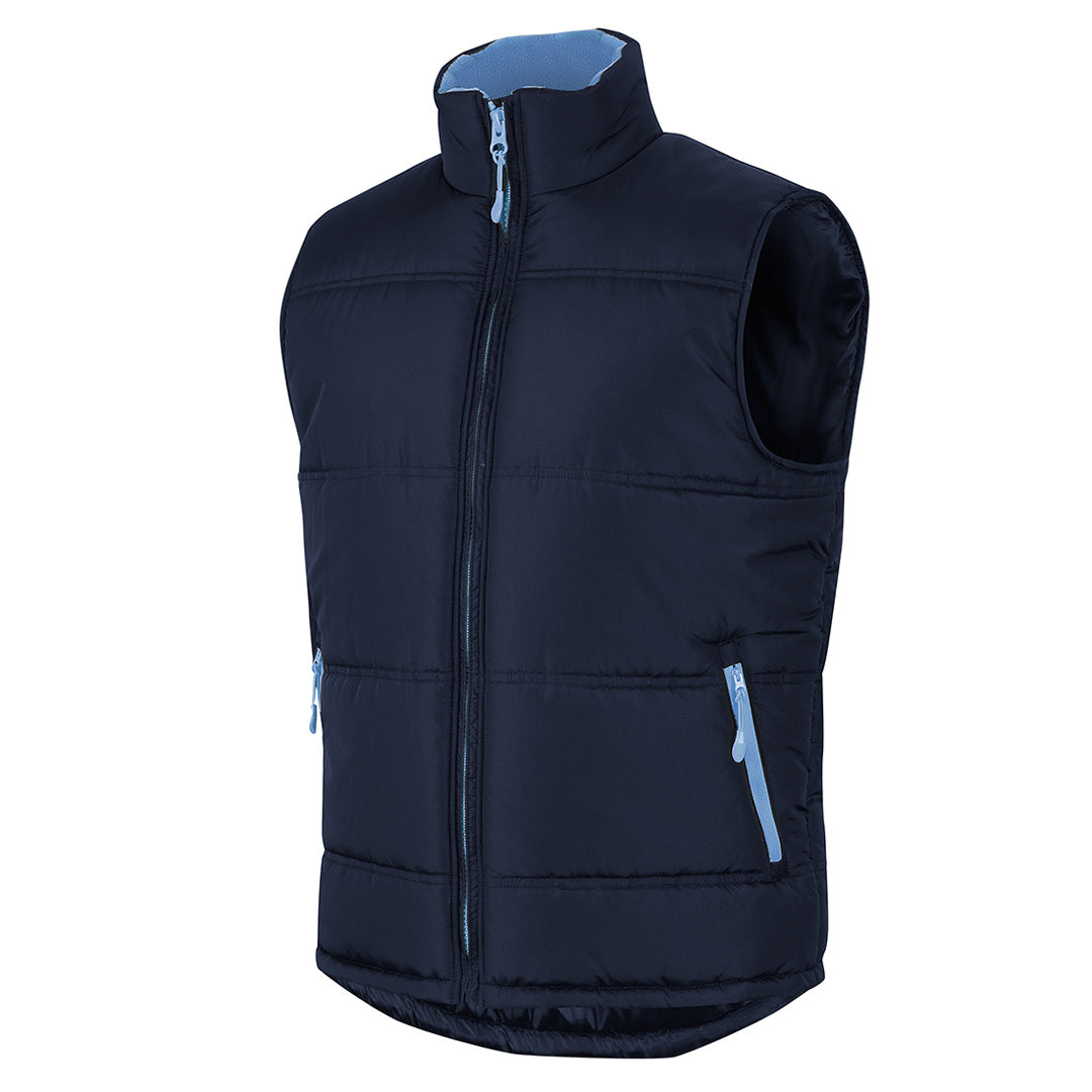 House of Uniforms The Contrast Puffer Vest | Adults Jbs Wear Navy/Light Blue
