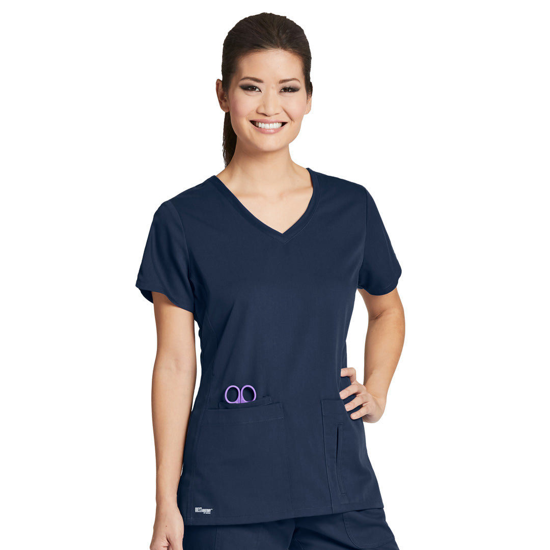 House of Uniforms The Cora 4 Pocket V Neck Scrub Top | Ladies | Greys Anatomy Greys Anatomy by Barco Steel