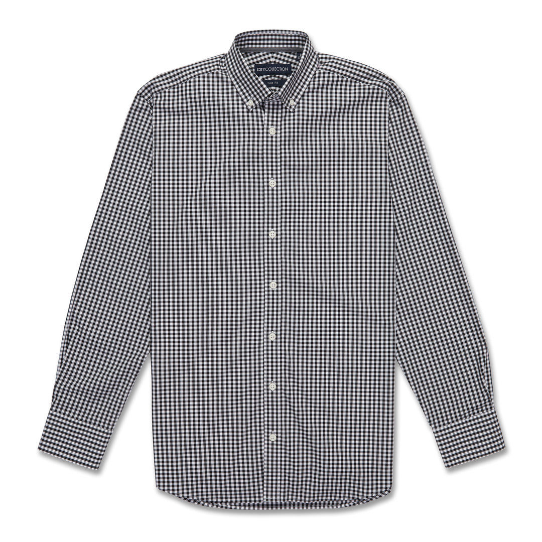 House of Uniforms The City Check Shirt | Mens | Long Sleeve City Collection Black