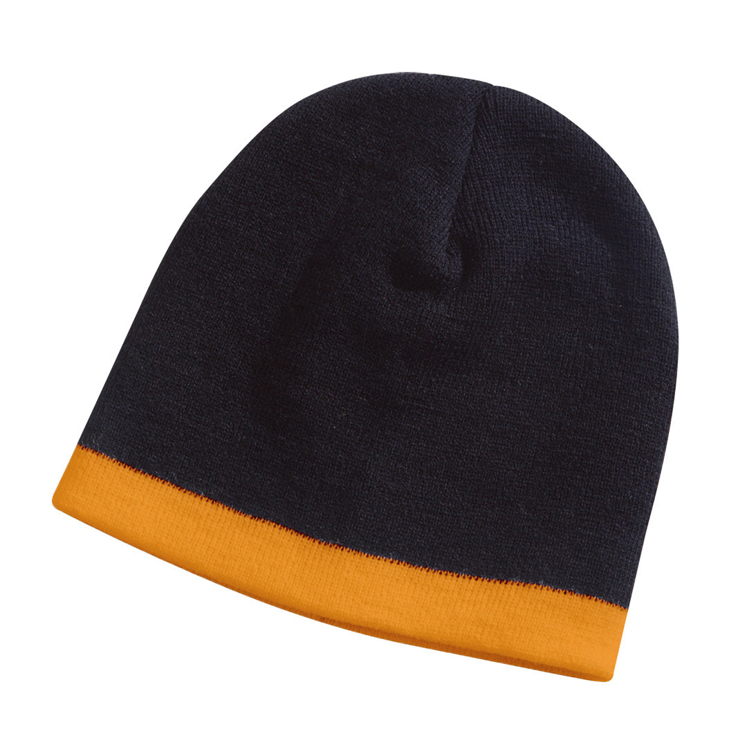 House of Uniforms The Contrast Trim Beanie | Adults Legend Black/Orange