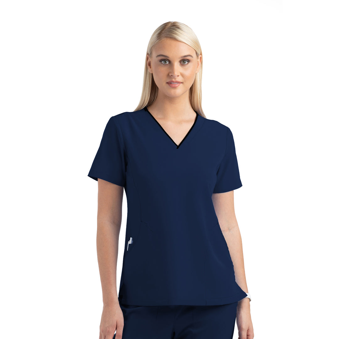 House of Uniforms The Matrix Impulse Contrast Curved Scrub Top | Ladies Maevn Navy