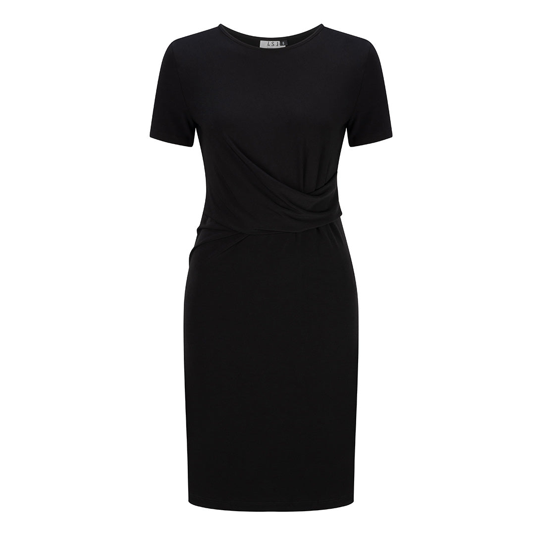 House of Uniforms The Knit Mock-Wrap Dress LSJ Collection Black