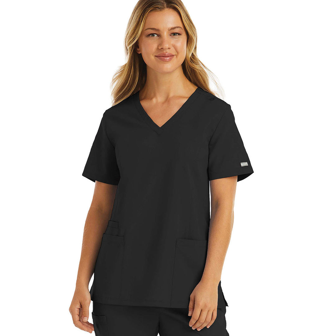 House of Uniforms The Momentum Double V Neck Top | Ladies Maevn Black