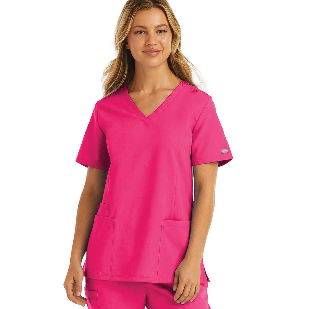House of Uniforms The Momentum Double V Neck Top | Ladies Maevn Hot Pink
