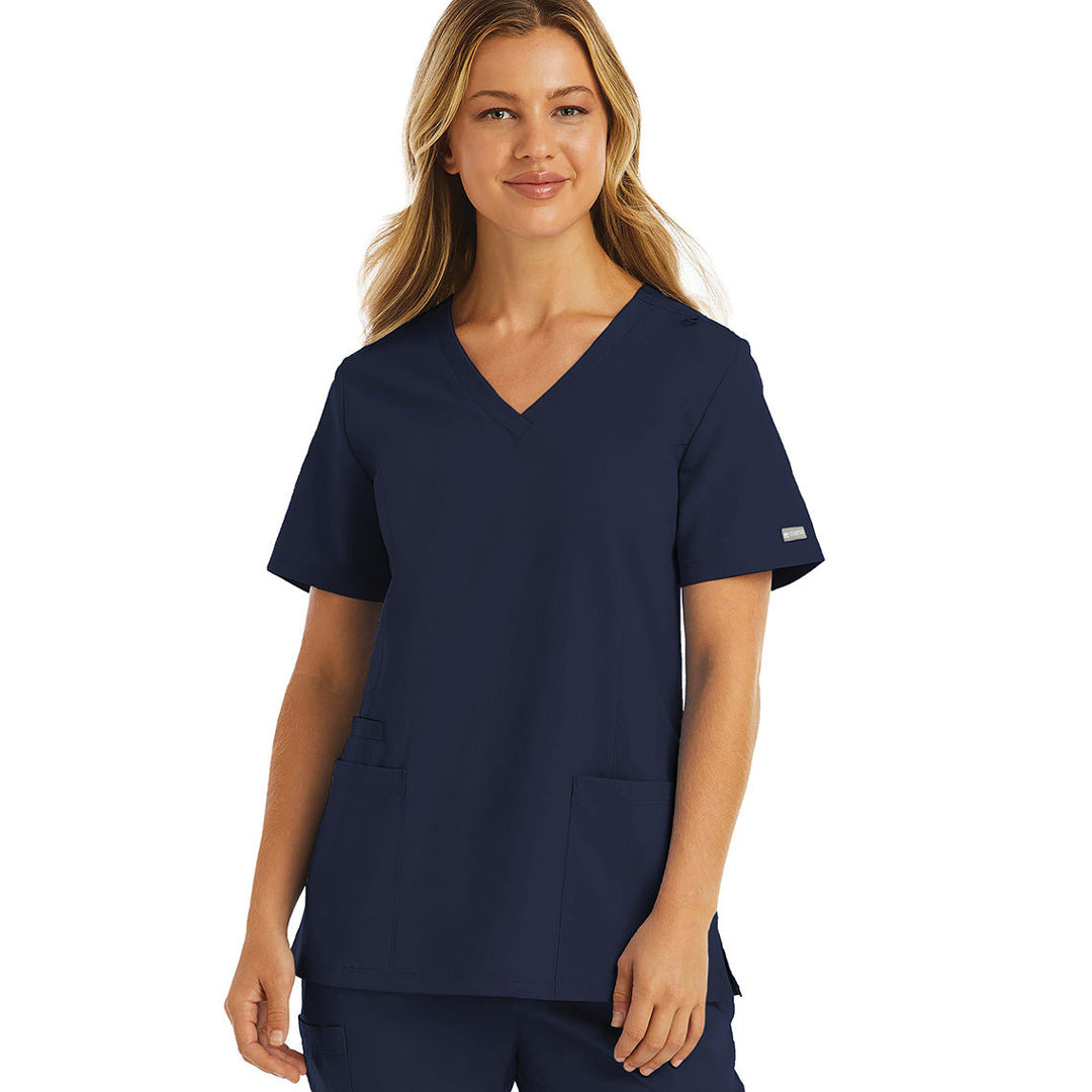 House of Uniforms The Momentum Double V Neck Top | Ladies Maevn Navy
