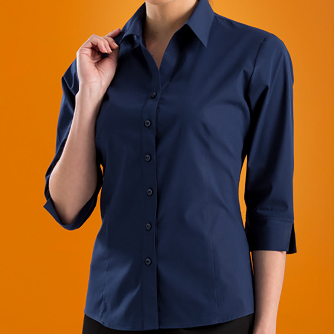 House of Uniforms The Woodbridge Shirt | Ladies | Short and 3/4 Sleeve John Kevin Deep Blue