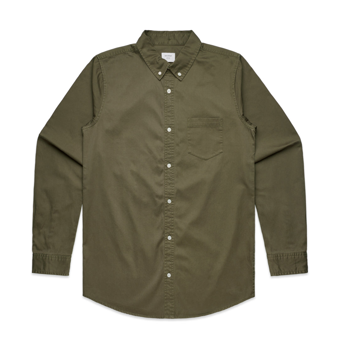 House of Uniforms The Denim Wash Shirt | Mens | Long Sleeve AS Colour Army