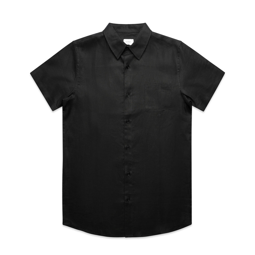 House of Uniforms The Linen Shirt | Mens | Short Sleeve AS Colour Black