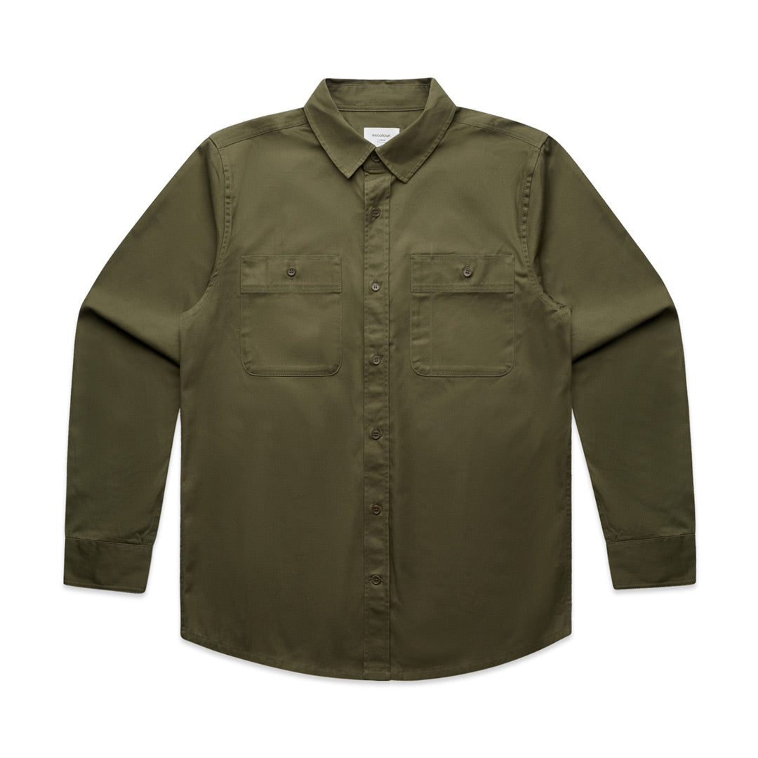 House of Uniforms The Drill Work Shirt | Mens | Long Sleeve AS Colour Army