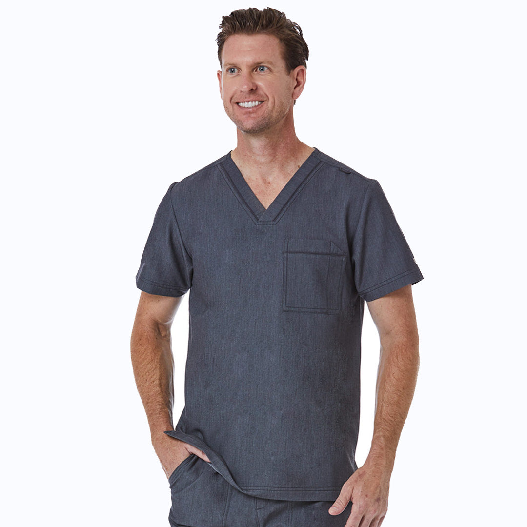 House of Uniforms The Matrix Pro Contrast Piping Scrub Top | Mens Maevn Grey Marle