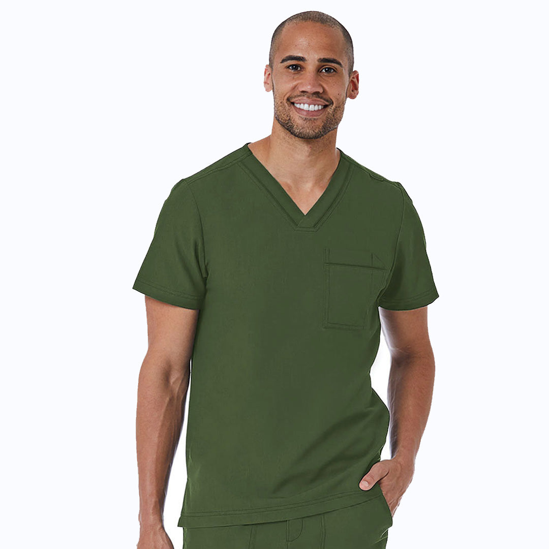 House of Uniforms The Matrix Pro Contrast Piping Scrub Top | Mens Maevn Olive Gr