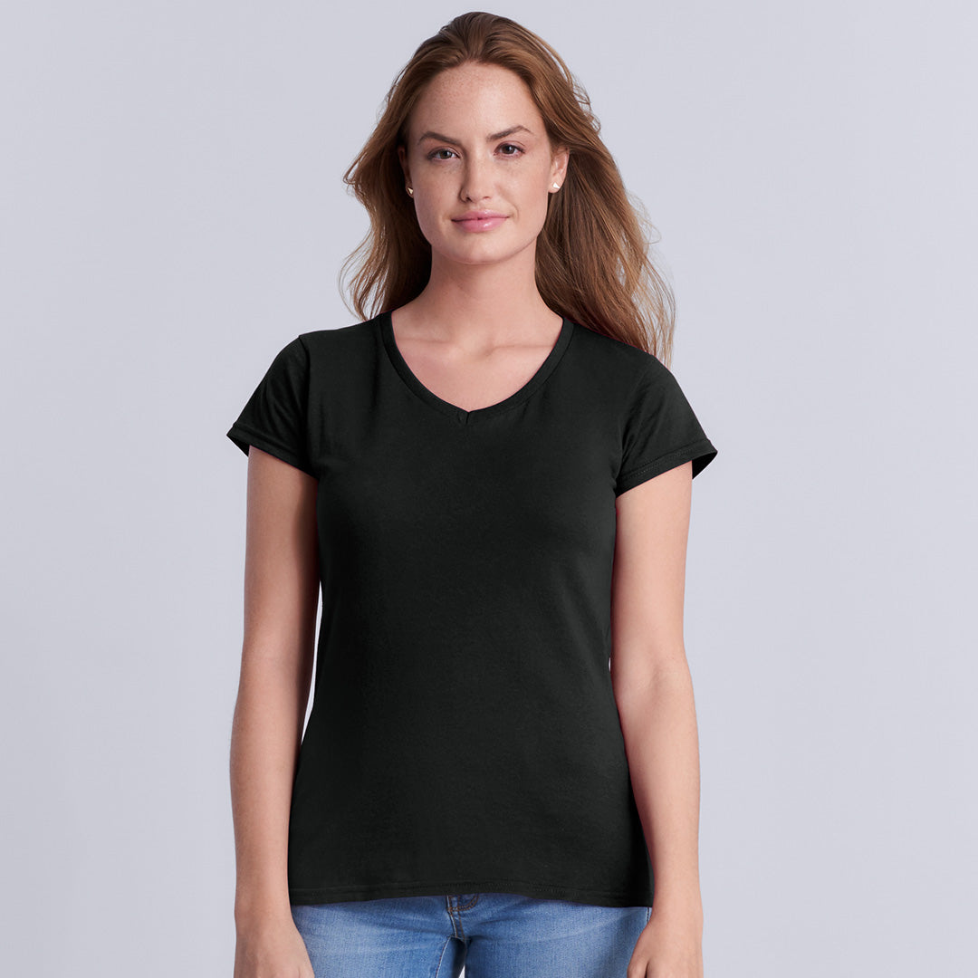 House of Uniforms The Softstyle V-Neck Tee | Ladies Gildan Black