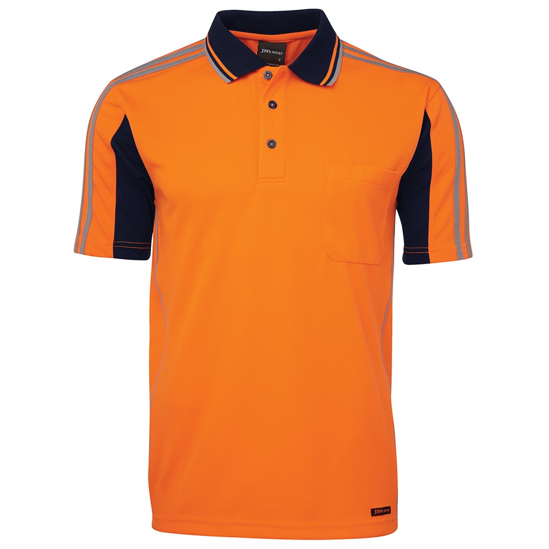 House of Uniforms The Arm Tape Hi Vis Polo | Short Sleeve | Adults Jbs Wear Orange/Navy