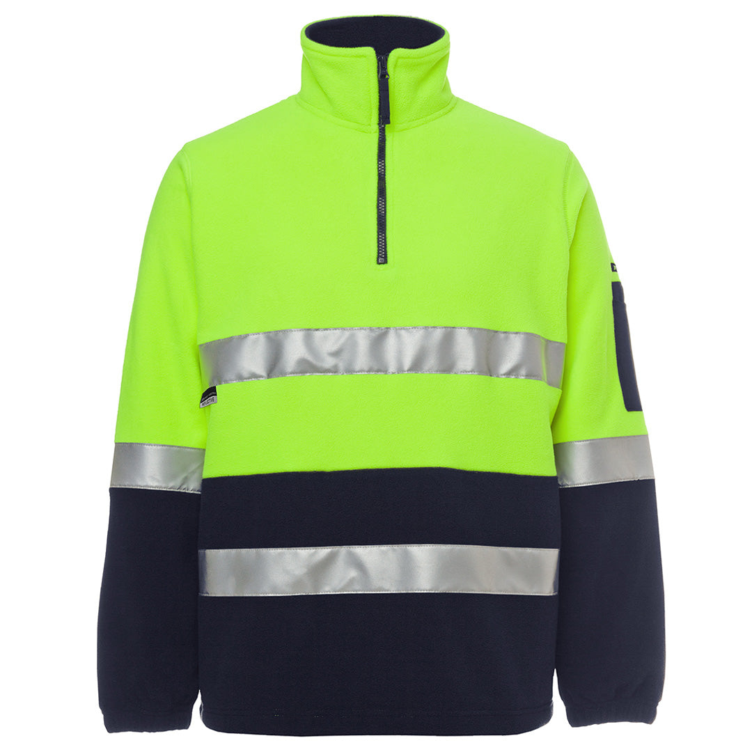 House of Uniforms The Hi Vis Day Night Half Zip Polar Fleece Jumper | Adults Jbs Wear Lime/Navy