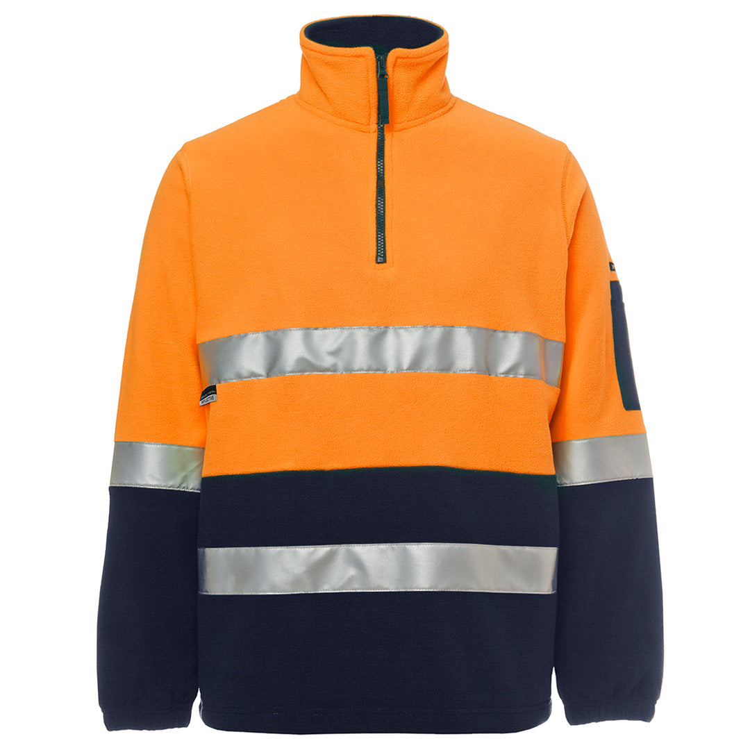 House of Uniforms The Hi Vis Day Night Half Zip Polar Fleece Jumper | Adults Jbs Wear Orange/Navy