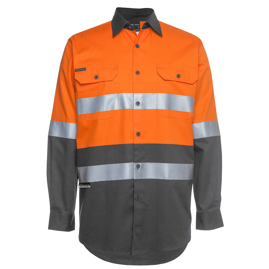 House of Uniforms The Hi Vis 150G Day / Night Shirt | Long Sleeve | Adults Jbs Wear Orange/Charcoal