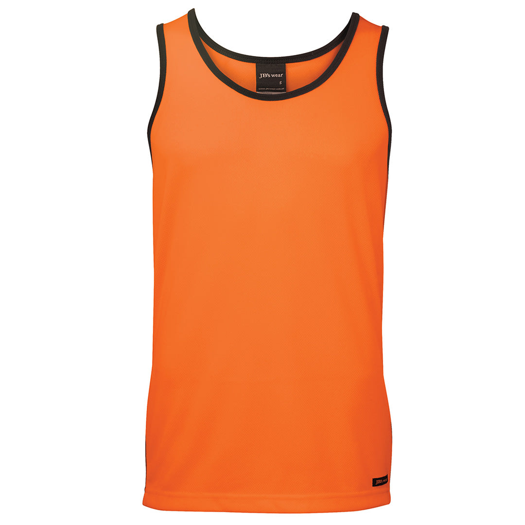 House of Uniforms The Hi Vis Contrast Singlet | Adults Jbs Wear Orange/Navy