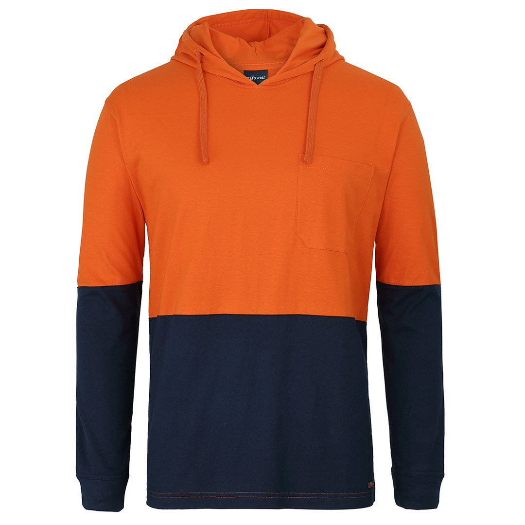 House of Uniforms The Hi Vis Hooded Tee | Long Sleeve | Adults Jbs Wear Orange/Navy