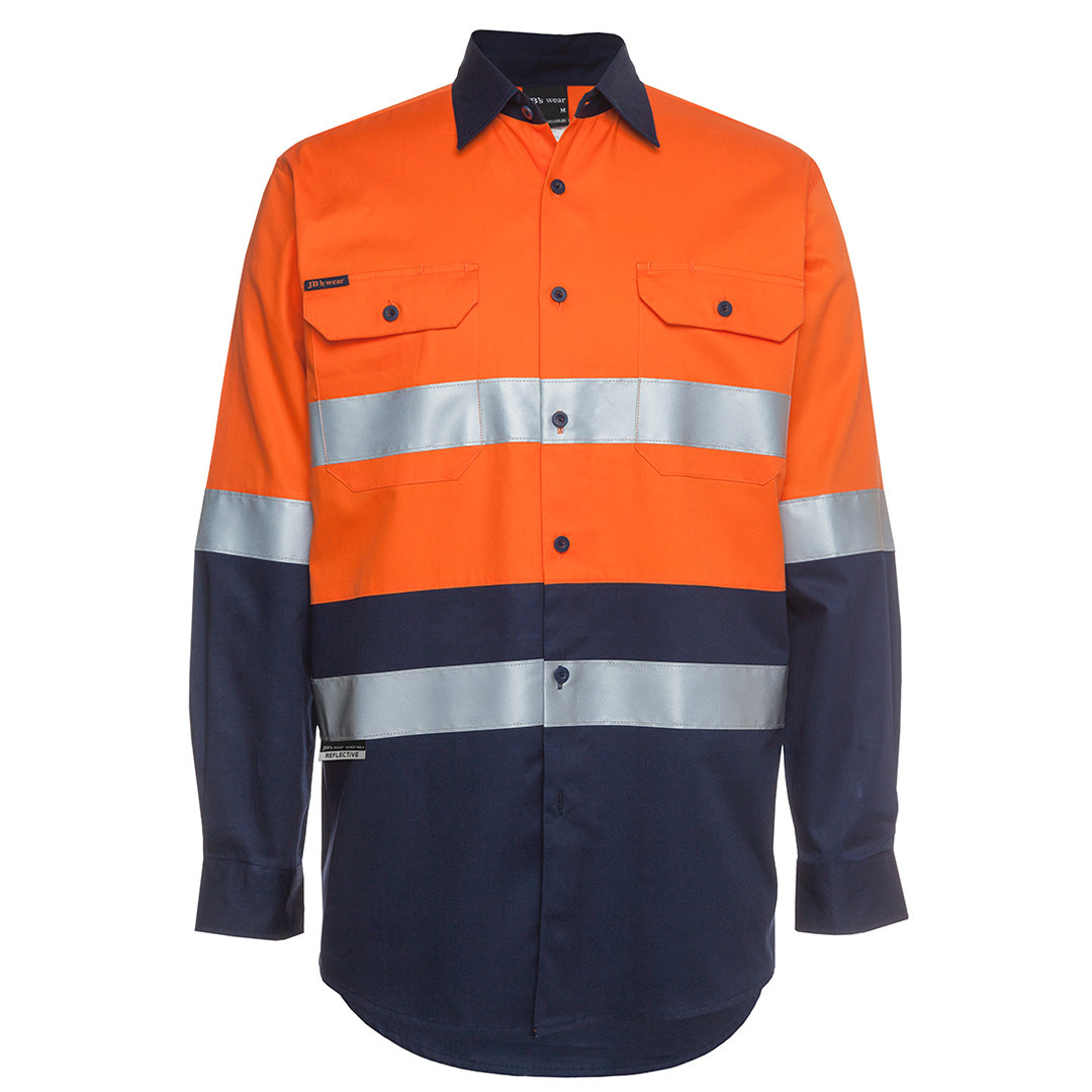 House of Uniforms The Hi Vis Day Night 190G Work Shirt | Long Sleeve | Adults Jbs Wear Orange/Navy