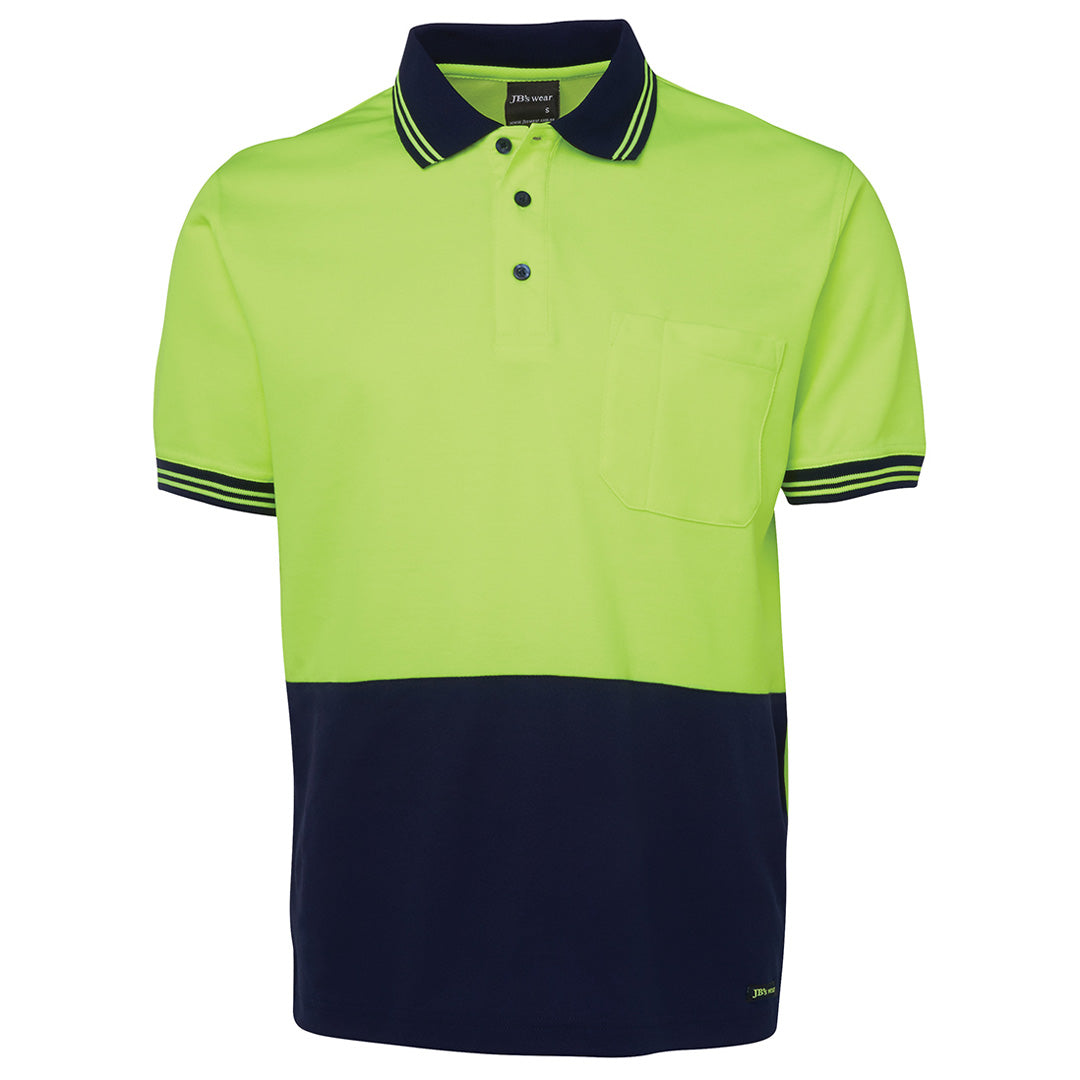 House of Uniforms The Cotton Back Hi Vis Polo | Short Sleeve | Adults Jbs Wear Lime/Navy