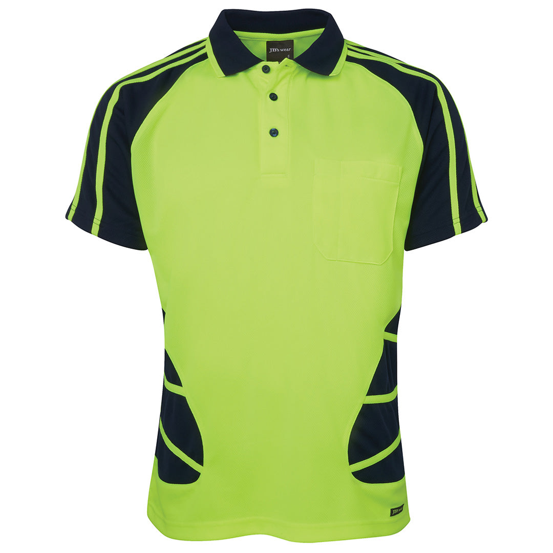 House of Uniforms The Hi Vis Spider Polo | Short Sleeve | Adults Jbs Wear Lime/Navy
