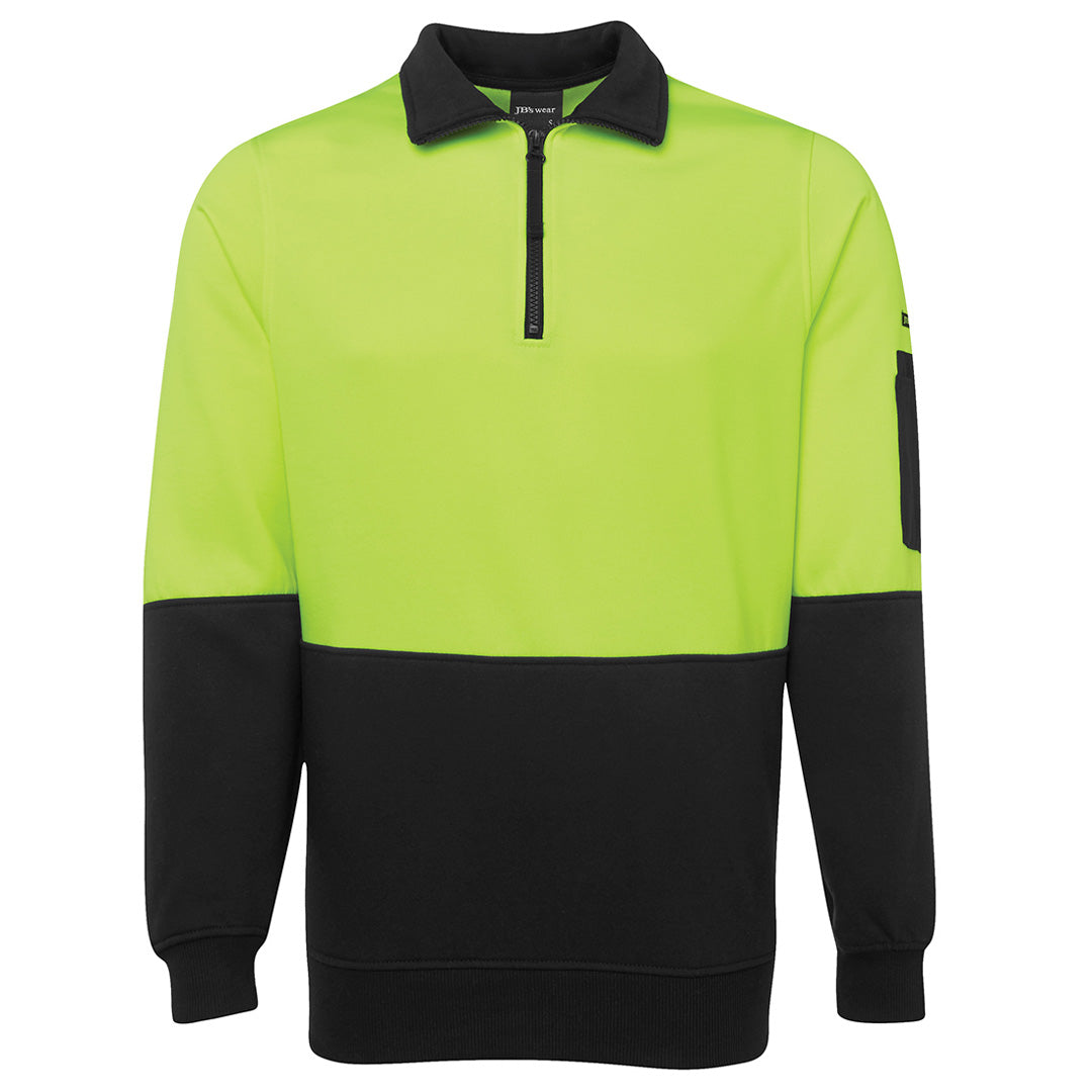 House of Uniforms The Classic Hi Vis Half Zip Fleece Jumper | Adults Jbs Wear Lime/Black