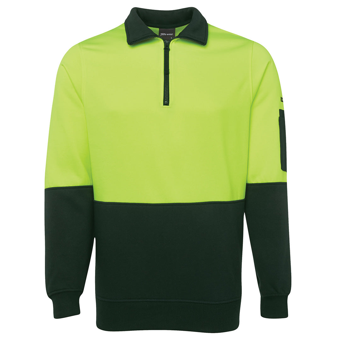 House of Uniforms The Classic Hi Vis Half Zip Fleece Jumper | Adults Jbs Wear Lime/Bottle