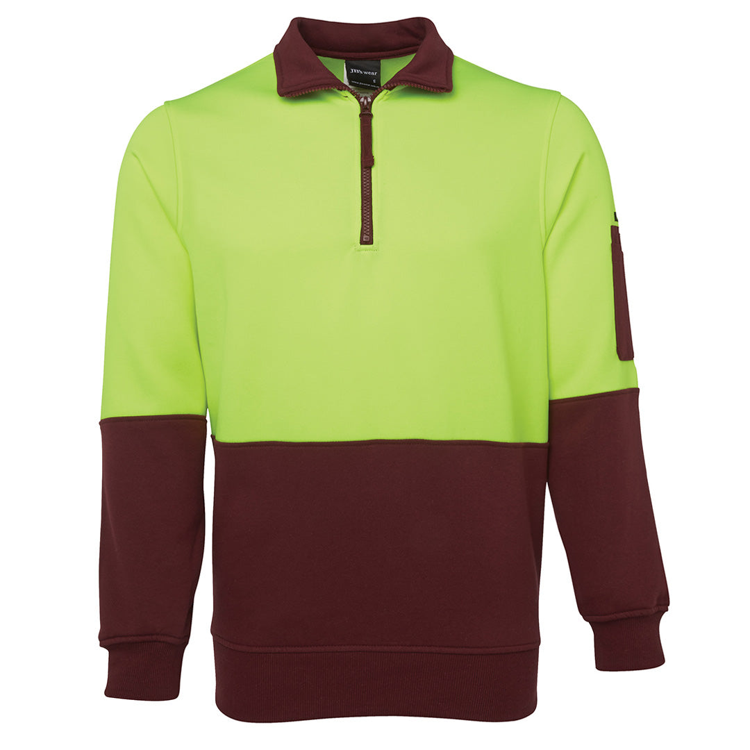 House of Uniforms The Classic Hi Vis Half Zip Fleece Jumper | Adults Jbs Wear Lime/Maroon