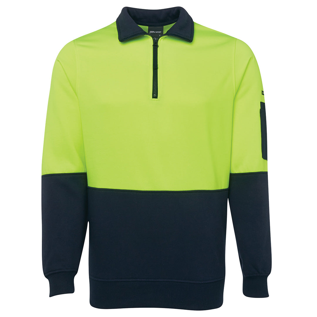 House of Uniforms The Classic Hi Vis Half Zip Fleece Jumper | Adults Jbs Wear Lime/Navy