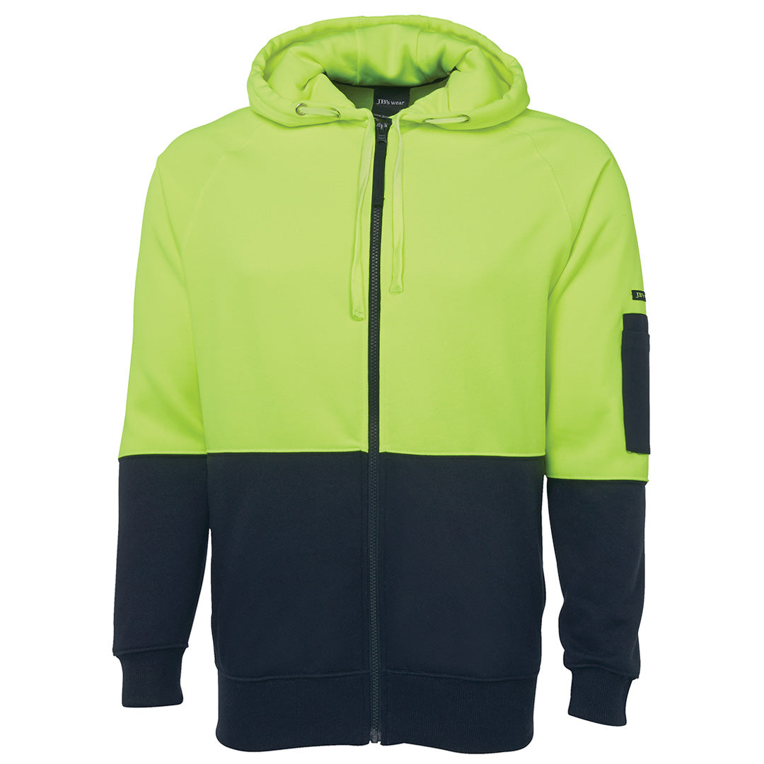 House of Uniforms The Full Zip Hi Vis Fleece Hoodie | Adults Jbs Wear Lime/Navy