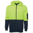 House of Uniforms The Full Zip Hi Vis Fleece Hoodie | Adults Jbs Wear Lime/Navy