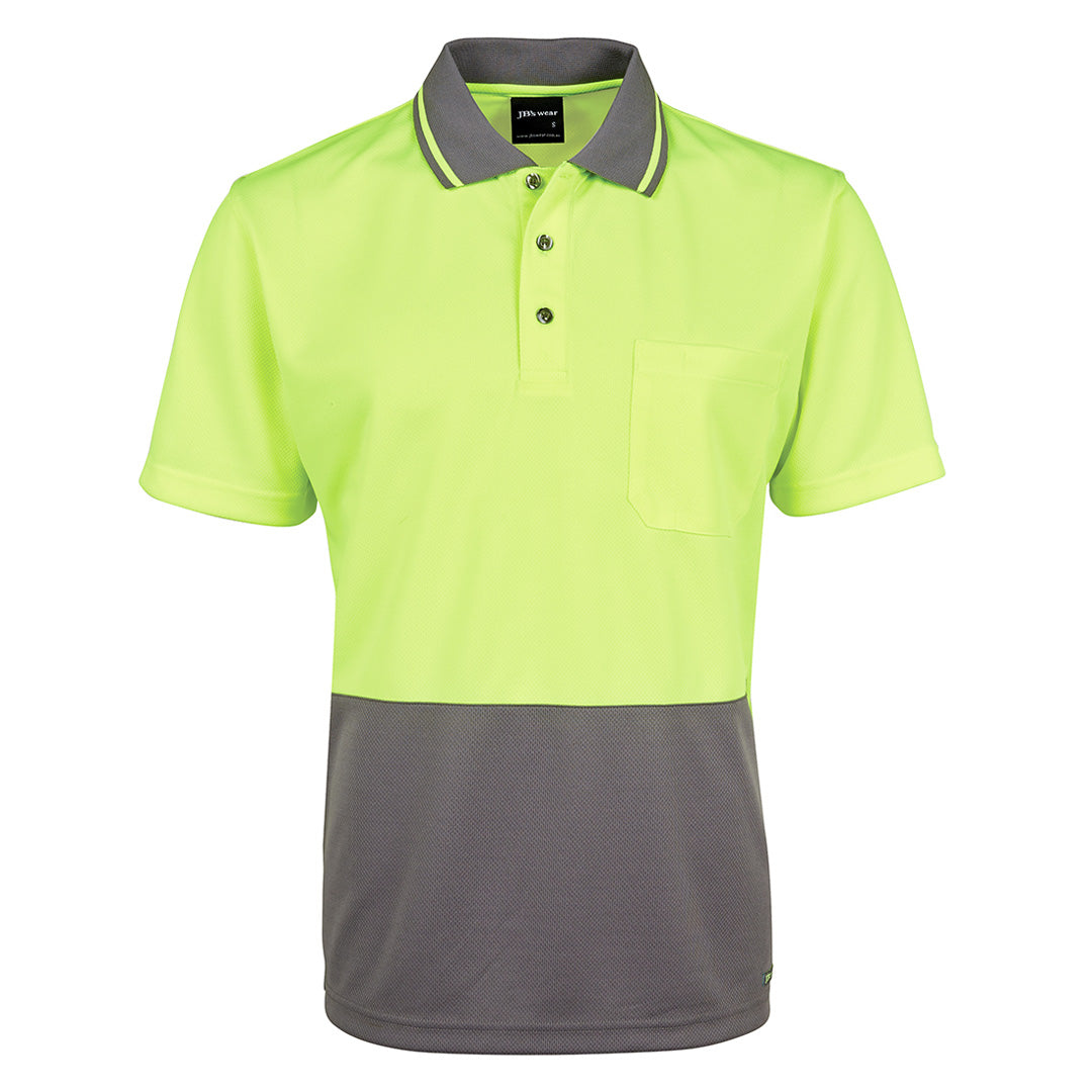 House of Uniforms The Non Cuff Hi Vis Polo | Mens | Short Sleeve Jbs Wear Lime/Charcoal