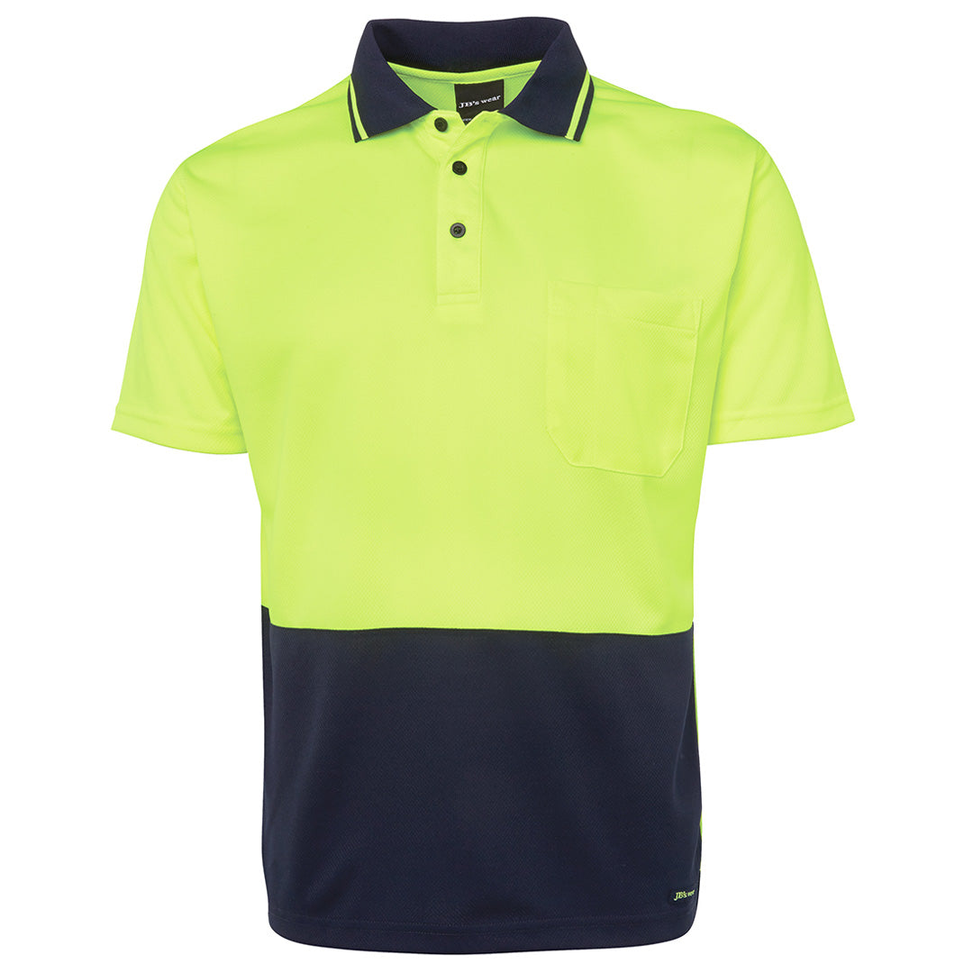 House of Uniforms The Non Cuff Hi Vis Polo | Mens | Short Sleeve | Plus Jbs Wear Lime/Navy