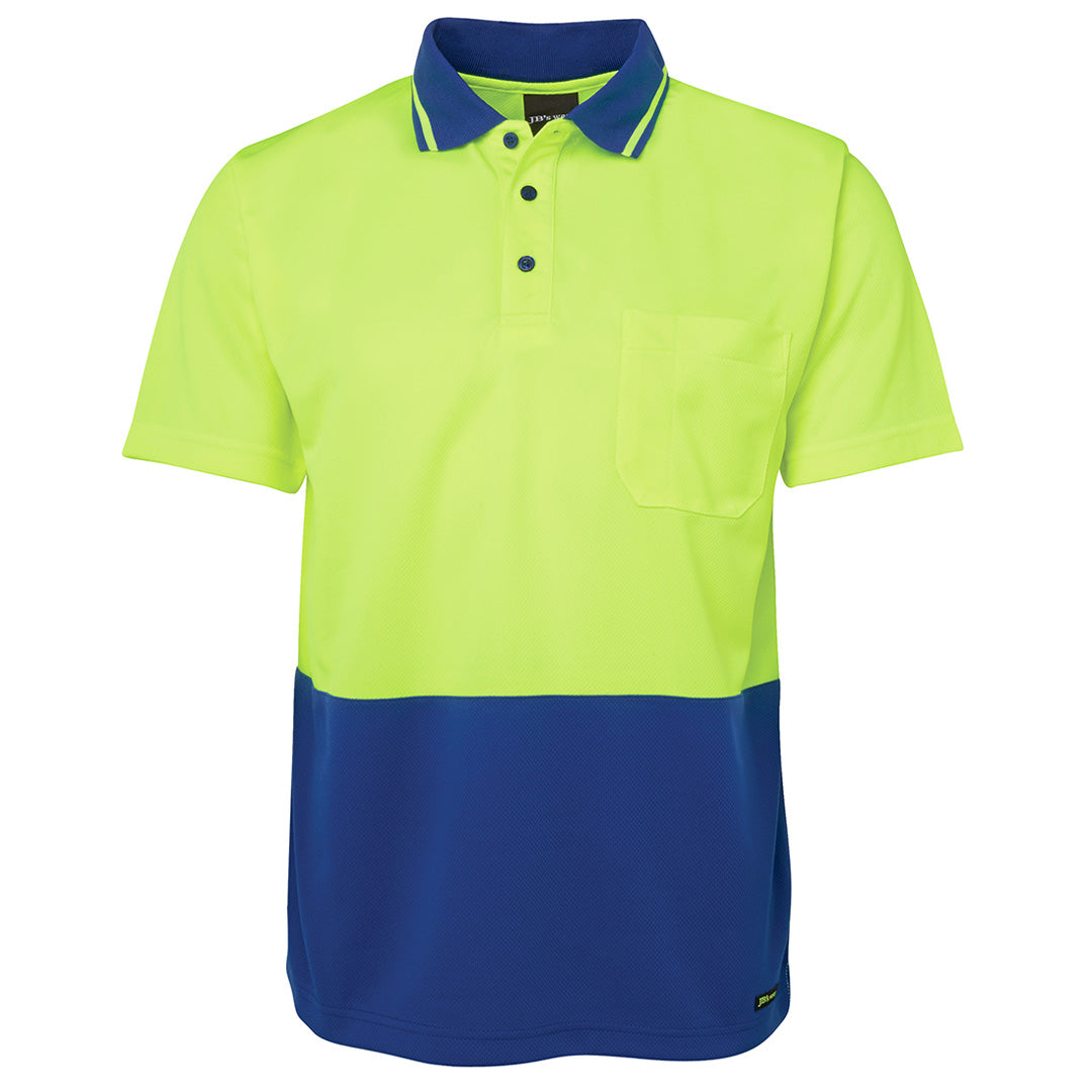 House of Uniforms The Non Cuff Hi Vis Polo | Mens | Short Sleeve | Plus Jbs Wear Lime/Royal