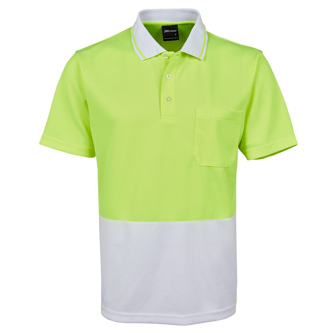 House of Uniforms The Non Cuff Hi Vis Polo | Mens | Short Sleeve | Plus Jbs Wear Lime/White