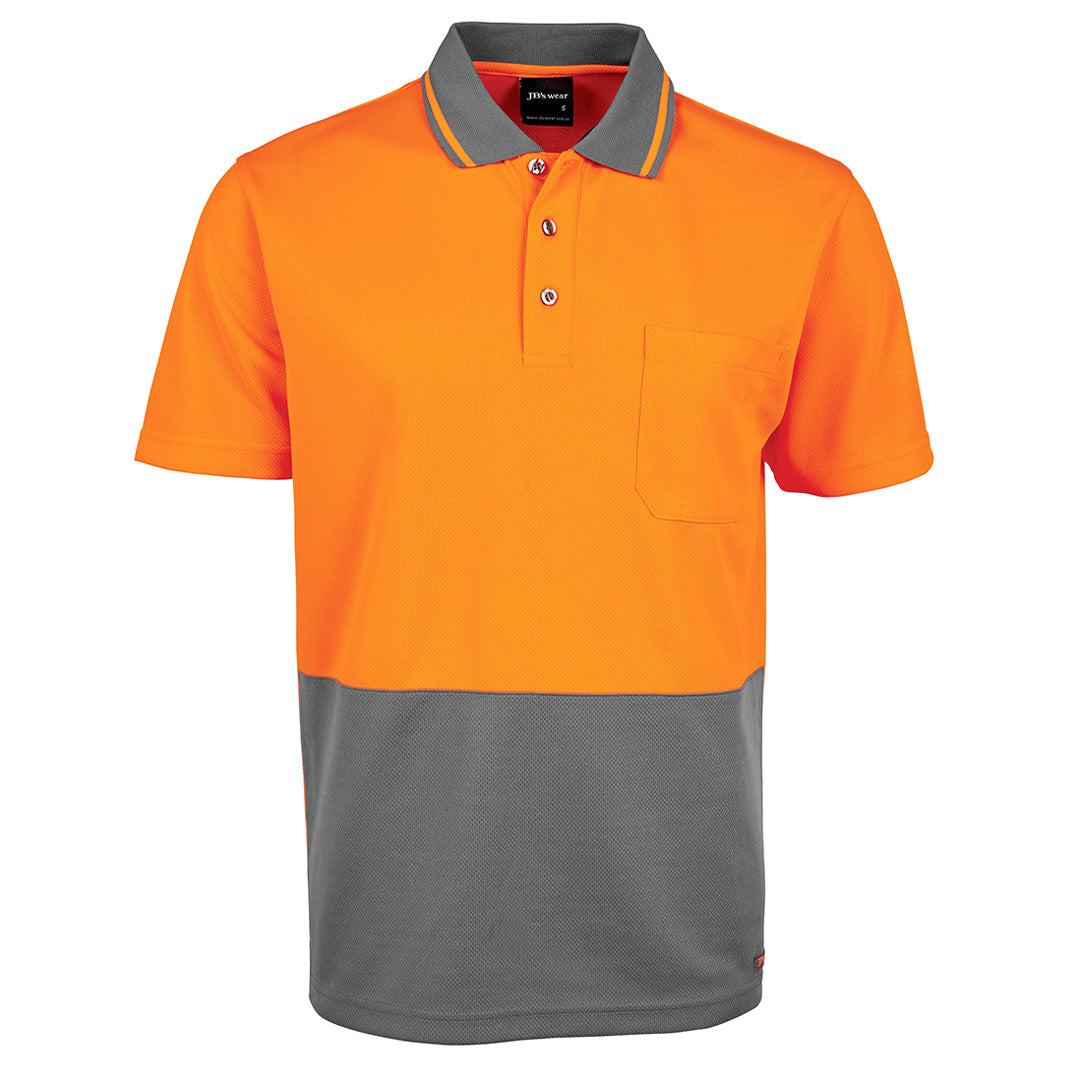 House of Uniforms The Non Cuff Hi Vis Polo | Mens | Short Sleeve Jbs Wear Orange/Charcoal